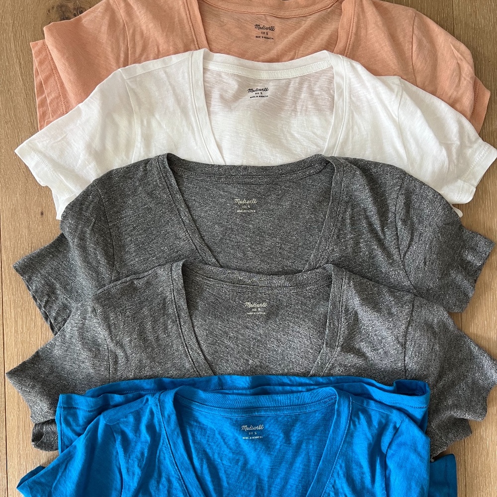 NWT LOT OF 5 MADEWELL WHISPER COTTON COTTON V NECK POCKET TEE SIZE SMALL